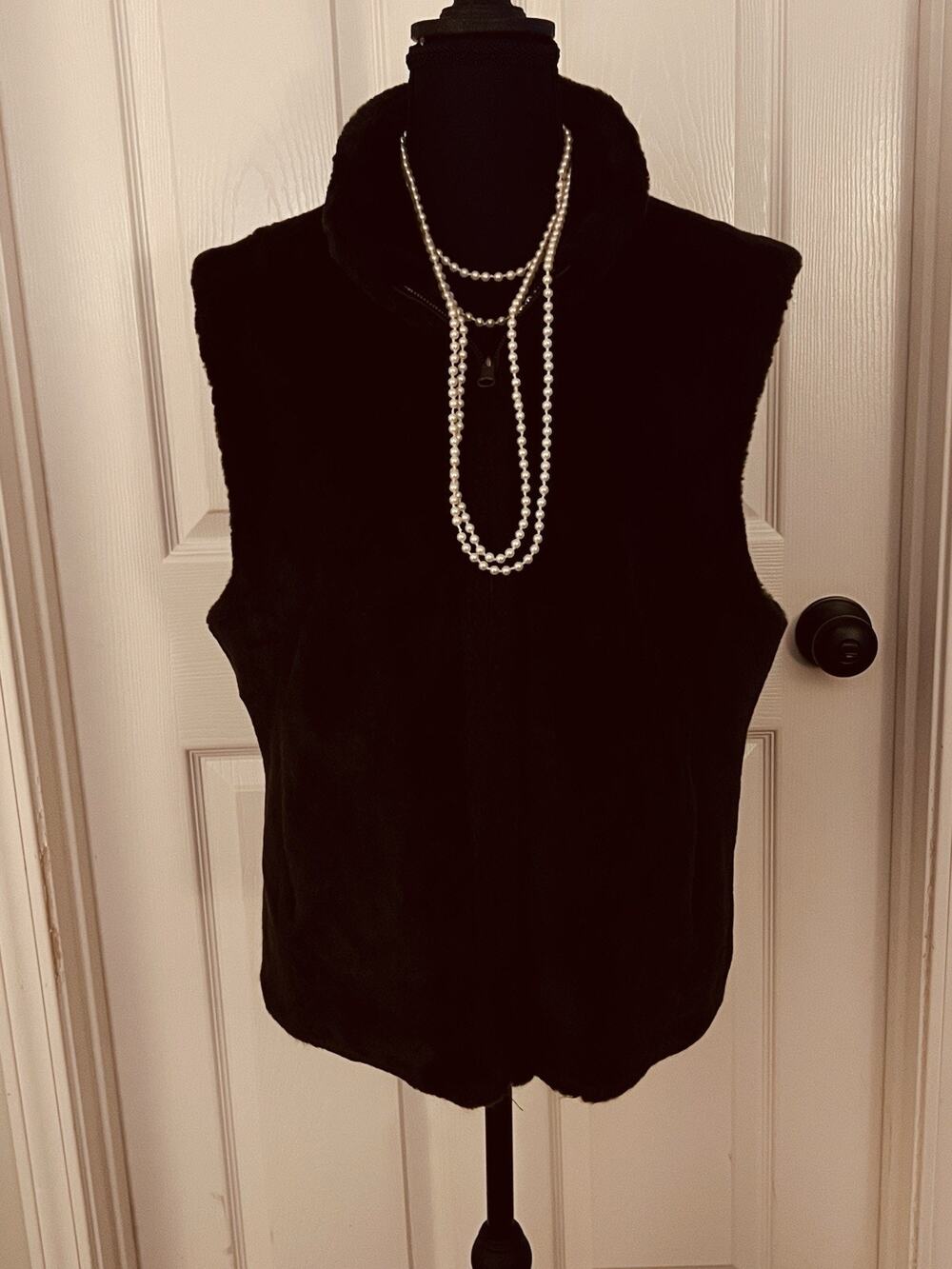 Vintage Blassport By Bill Blass Reversible Brown Faux Fur Zip Up Vest M